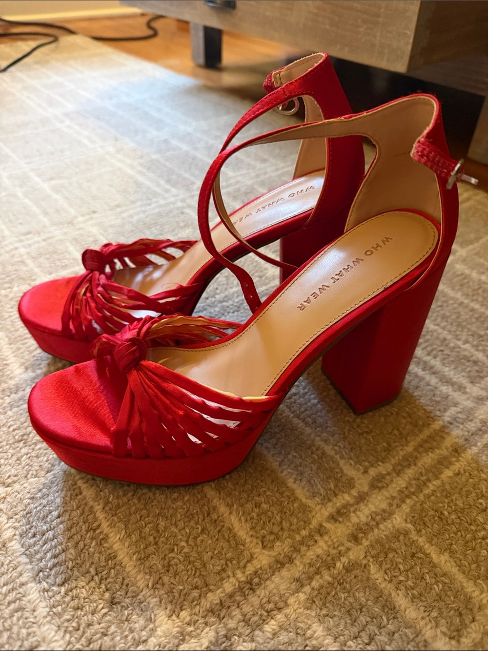 Who What Wear Red Knotted Strappy Platform Block Heels